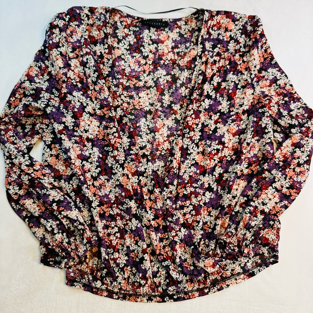 Whimsigoth Sanctuary Wrap Top Blouse LS‎ Purple Floral Womens XL Festival Summer